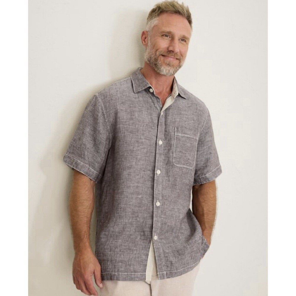 Tommy Bahama Paradise Breezer 100% linen short-sleeve button-down shirt Grey XL